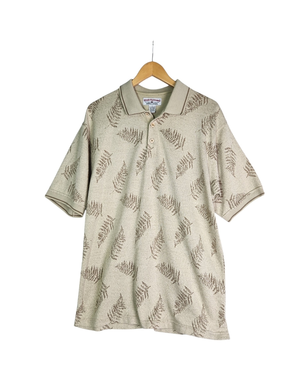 Vintage Boca Classics Knit Polo Shirt Large Beige Fern Leaf Print Resort Casual - Picture 2 of 12